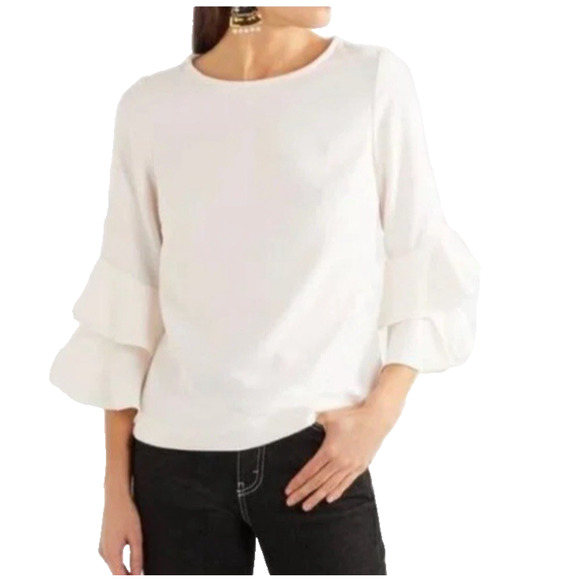 J. Crew Tops - J. Crew Lana Blouse Women Size 6 Tiered Ruffled Bell Sleeve Ivory Classic